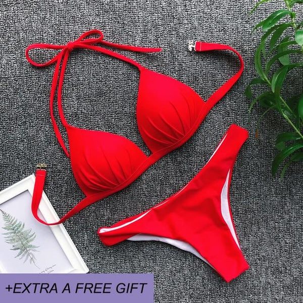 Adjustable Strap Bikini Set New High Cut Thong Swimsuit Solid Orange Swimwear Women Brazilian Biquini Swimming Suit Underwire