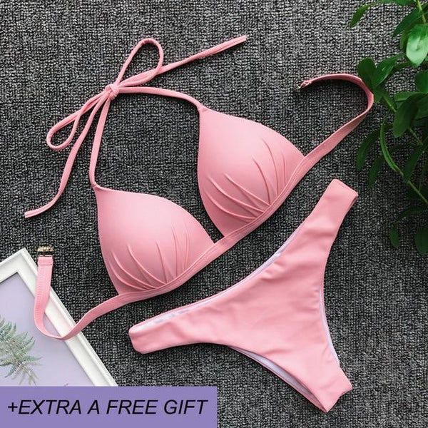 Adjustable Strap Bikini Set New High Cut Thong Swimsuit Solid Orange Swimwear Women Brazilian Biquini Swimming Suit Underwire