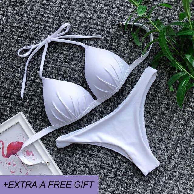 Adjustable Strap Bikini Set New High Cut Thong Swimsuit Solid Orange Swimwear Women Brazilian Biquini Swimming Suit Underwire