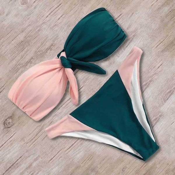 Solid Bandeau Bikini Set 2019 Sexy Swimsuit Women Bikini Brazilian Thong Swimwear Female Halter top Bathing Suit Swimming Wear