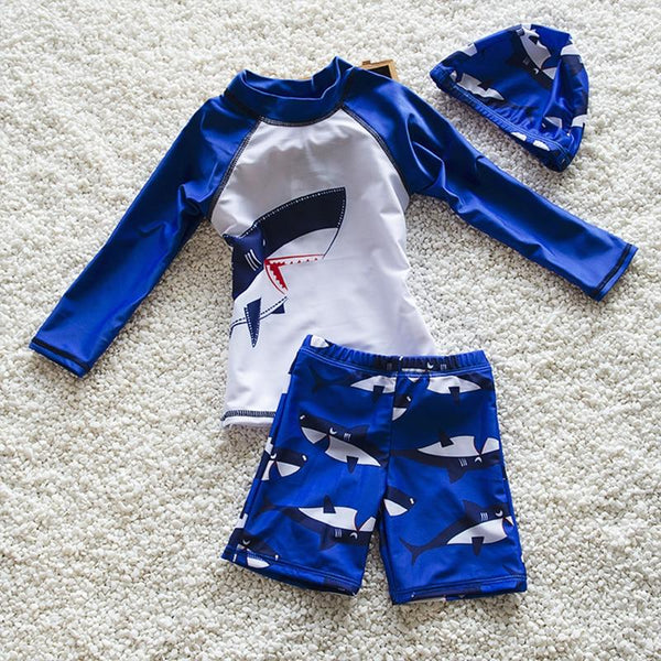 Children Beach Swimwear Boy Swimsuit Cartoon 2 Pieces Swim Suits For Hot Springs Long Sleeve Sunblock Kids Swimsuits 2-11Y