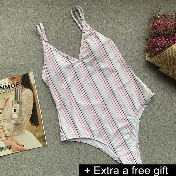 Solid One-Piece Swimsuit Bandage Women Swimwear Push Up Bathing Suit Deep V red Monokini Bodysuit Maillot De Bain swim suit