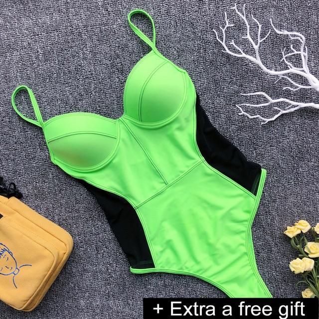 Solid One-Piece Swimsuit Bandage Women Swimwear Push Up Bathing Suit Deep V red Monokini Bodysuit Maillot De Bain swim suit