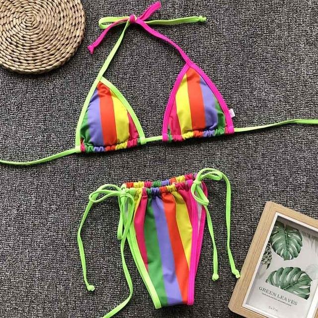 Triangle Leopard Bikinis 2019 Mujer Biquini Neon Green String Tie Tiny Bikini Sexy Thong Swimsuit push up Micro Bathers 3939