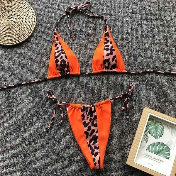 Triangle Leopard Bikinis 2019 Mujer Biquini Neon Green String Tie Tiny Bikini Sexy Thong Swimsuit push up Micro Bathers 3939
