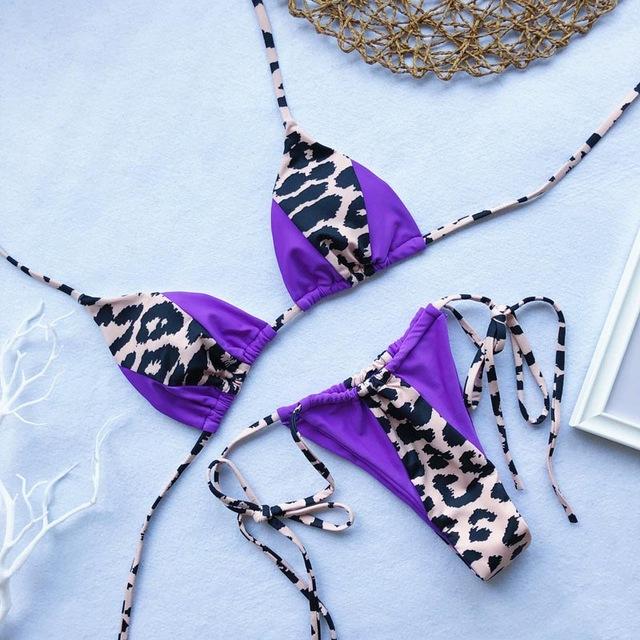 Triangle Leopard Bikinis 2019 Mujer Biquini Neon Green String Tie Tiny Bikini Sexy Thong Swimsuit push up Micro Bathers 3939