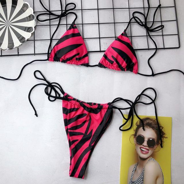 Triangle Leopard Bikinis 2019 Mujer Biquini Neon Green String Tie Tiny Bikini Sexy Thong Swimsuit push up Micro Bathers 3939