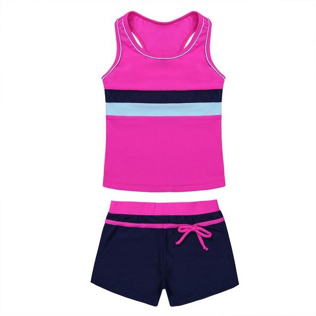 Children Swimwear Girl Two piece Swimsuit Girls Kids Bikini Bathing Suit Tankini Sport Vest Tops with Bottoms Shorts SZ 6 to 14