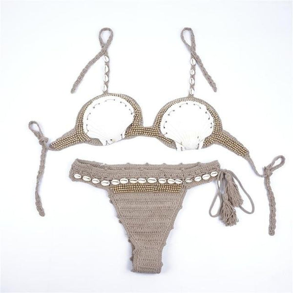 2018 two piece swim suit for women Swimsuits Push Up Shell Handmade Knitted Padded Bra Swimming suit Female bathing #LL5