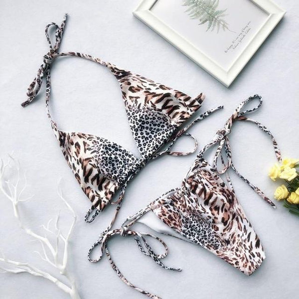 Peachtan Halter leopard bikini 2019 ladies swimwear women Sexy swimsuit Female bathing suit Summer beach wear Micro bikini set
