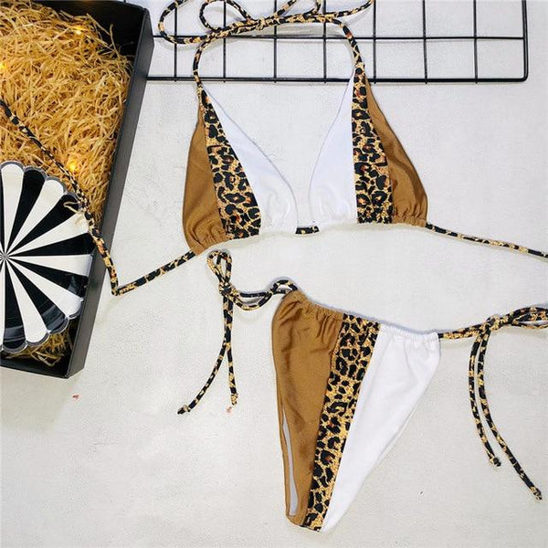Peachtan Halter leopard bikini 2019 ladies swimwear women Sexy swimsuit Female bathing suit Summer beach wear Micro bikini set