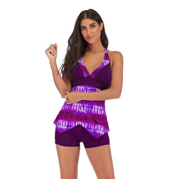 Plunge Halter Tankini Set Irregular Top Plus Size Swimsuits For Women Tummy Control Female Tankini With Shorts Retro Beach Wear