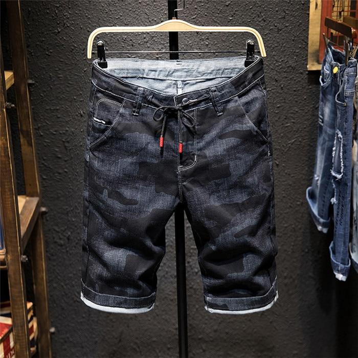 2019 Summer New Men's Denim Shorts Fashion Slim Fit Micro Elastic Cotton Black Wash Ripped Jeans Male Brand Clothes,X3176