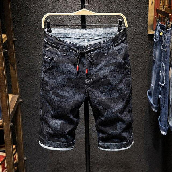 2019 Summer New Men's Denim Shorts Fashion Slim Fit Micro Elastic Cotton Black Wash Ripped Jeans Male Brand Clothes,X3176