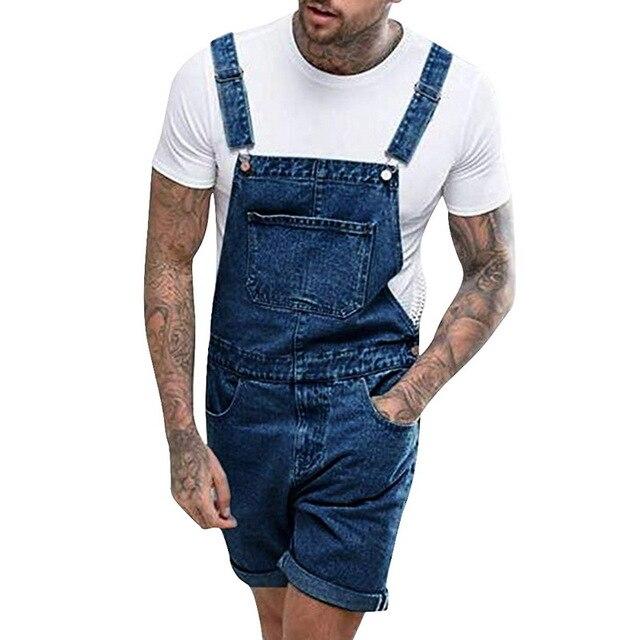 MJARTORIA 2019 Mens Denim Overall Shorts Overalls Casual Workout Button Jumpsuit Plus Size 3xl Male Ripped Washed Shorts