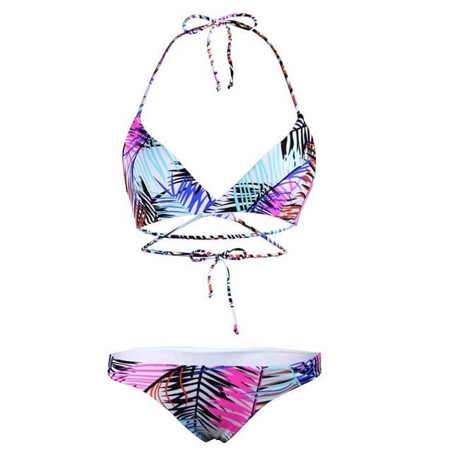 Sexy Crop Halter Bikini Set Women Swimsuit Ethnic Print Slim Swimwear Low Waist Triangle Brazilian Girls Two Piece Bathing Suit