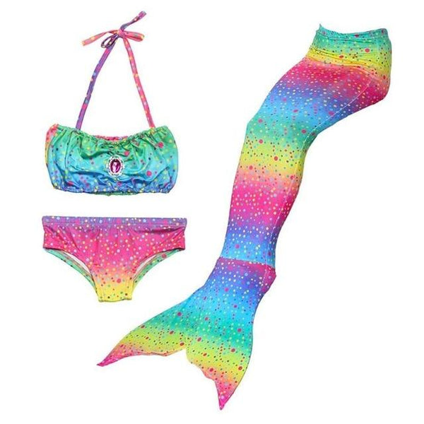 3pcs Girls Fish Tail Princess Swimsuit Bikini Set Children Cute Cosplay Costume Swimming Suit Summer Beachwear Bathing Suit