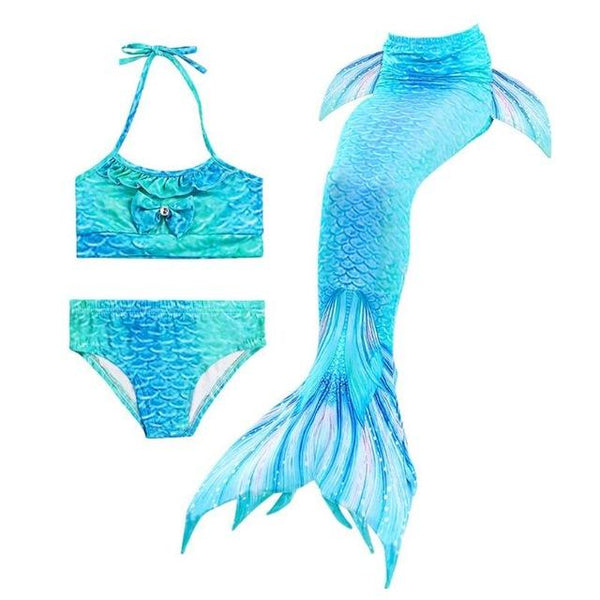 3pcs Girls Fish Tail Princess Swimsuit Bikini Set Children Cute Cosplay Costume Swimming Suit Summer Beachwear Bathing Suit