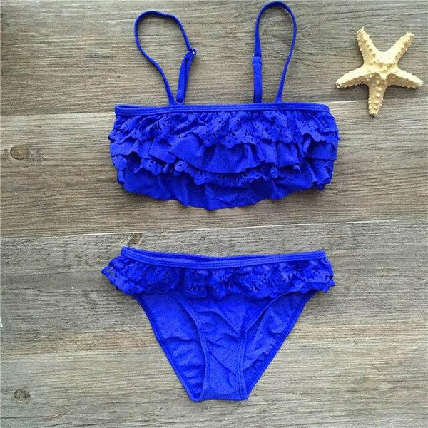 Girls Split Hollow Falbala Bikini Two-piece Swim Suits Bikini Children Swimwear Kids Bathing Suit Girl Beachwear for Hot Spring
