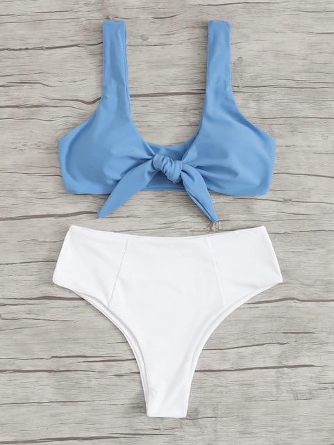 Sexy Bikini 2019 Women Swimsuit Scoop Neck Striped Swimwear Knot Bow fringe Summer Beachwear Bathing Suit Push Up Biquinis