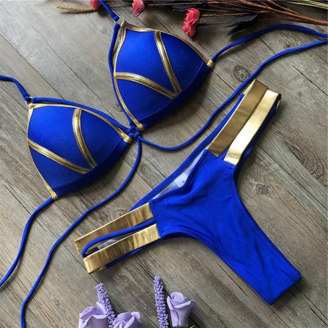 2019 Gold Stamping Women Bikini Set Sexy Padded Women Swimsuit Push Up Bikini Swimwear Summer Beachwear Brazil Bathing Suit