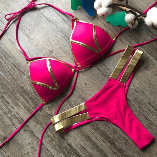 2019 Gold Stamping Women Bikini Set Sexy Padded Women Swimsuit Push Up Bikini Swimwear Summer Beachwear Brazil Bathing Suit