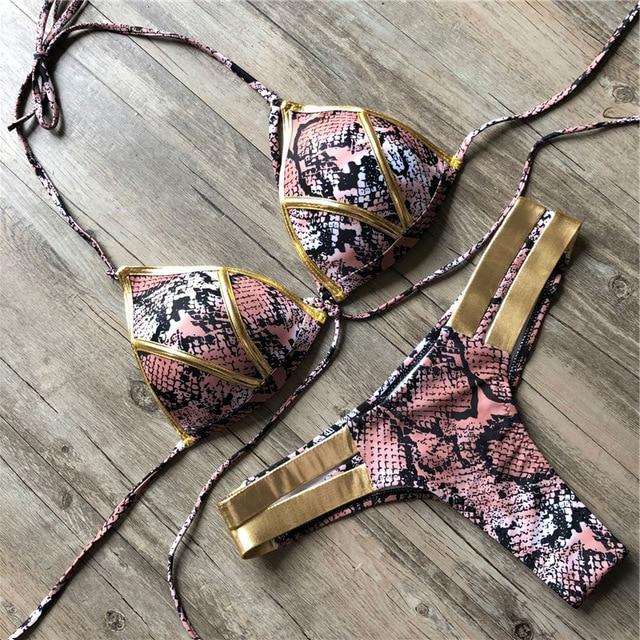 2019 Gold Stamping Women Bikini Set Sexy Padded Women Swimsuit Push Up Bikini Swimwear Summer Beachwear Brazil Bathing Suit