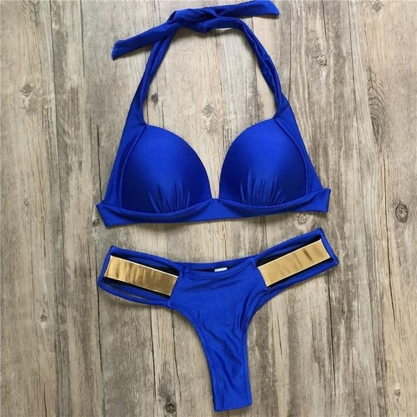 2019 Gold Stamping Women Bikini Set Sexy Padded Women Swimsuit Push Up Bikini Swimwear Summer Beachwear Brazil Bathing Suit