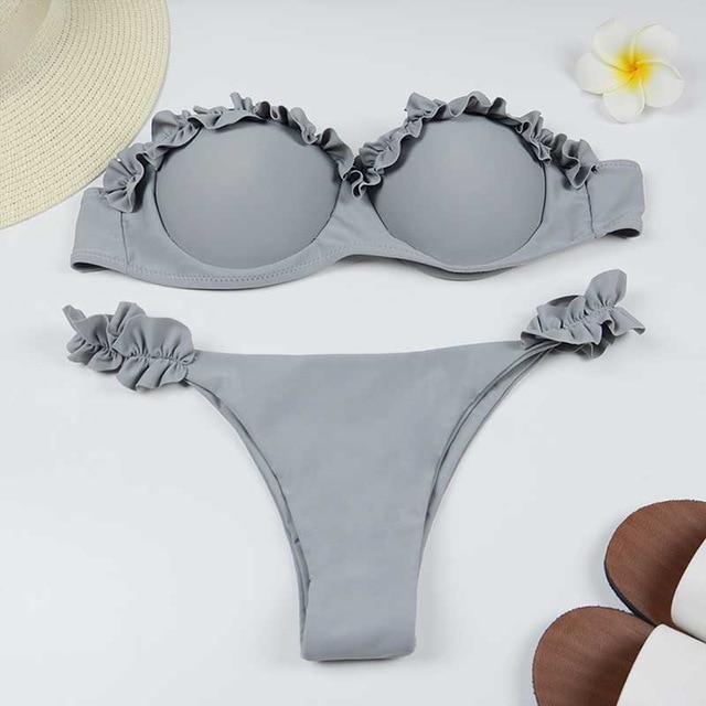 2019 White Flower Bikini Female Bather Black Floral Swimsuit Sexy Brazilian Bathing Suit Push Up Swimming Women Swimwear