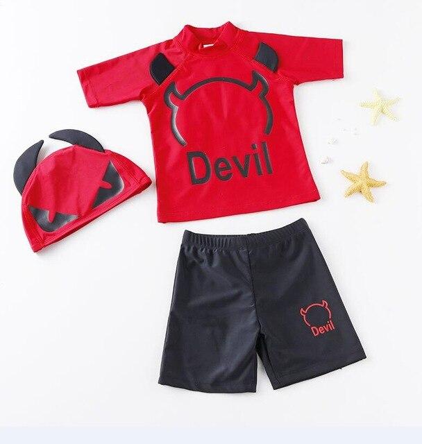 USEEMALL Kids Swimwear for Boys 2-6Y Two Pieces Brand Letters Swimsuits Red Bathing Suits UV High Quality Surf Swimming Clothes