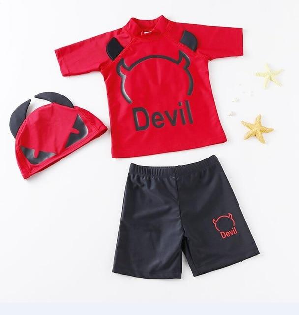 USEEMALL Kids Swimwear for Boys 2-6Y Two Pieces Brand Letters Swimsuits Red Bathing Suits UV High Quality Surf Swimming Clothes