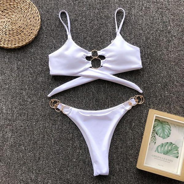 Bikini Set 2019 Hot Selling Simple Ring Accessories Women Swimwear Bikini New Style Push Up Padded Swimming Suit Bathing Suit