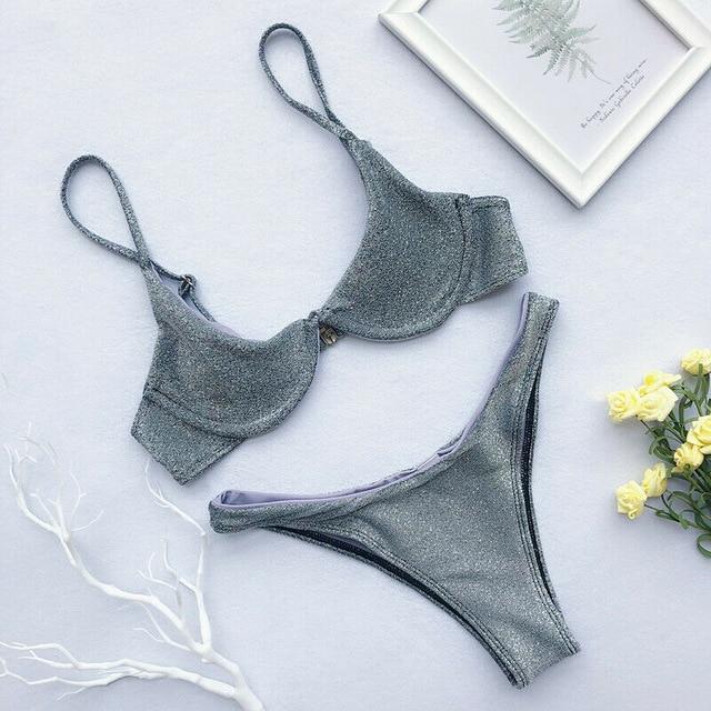 2019 Womens Sequins Padded Push Up Swimming Suit Swimsuit Swimwear Beachwear Female Brazilian Bikini Set