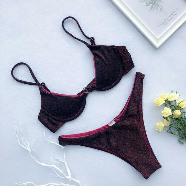 2019 Womens Sequins Padded Push Up Swimming Suit Swimsuit Swimwear Beachwear Female Brazilian Bikini Set