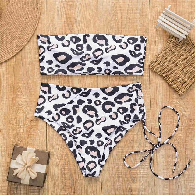 New Solid Swimsuit High Waist Bandage Sexy Bikini Set Off Shoulder Two Pieces Swimwear Swimming Bathing Suit Mujer Swimsuit