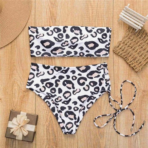 New Solid Swimsuit High Waist Bandage Sexy Bikini Set Off Shoulder Two Pieces Swimwear Swimming Bathing Suit Mujer Swimsuit