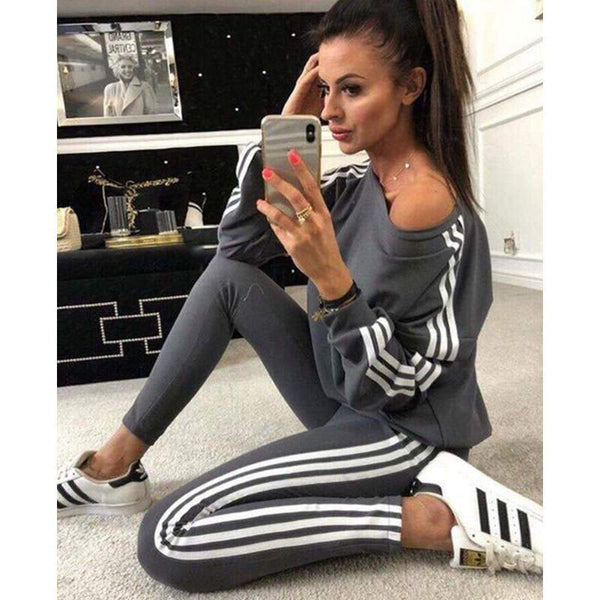 Z&P 2019 New 2Pcs Women Ladies Tracksuit Crop Training Sweatshirt Pants Sets Leisure Wear Casual Suit Clothes Set