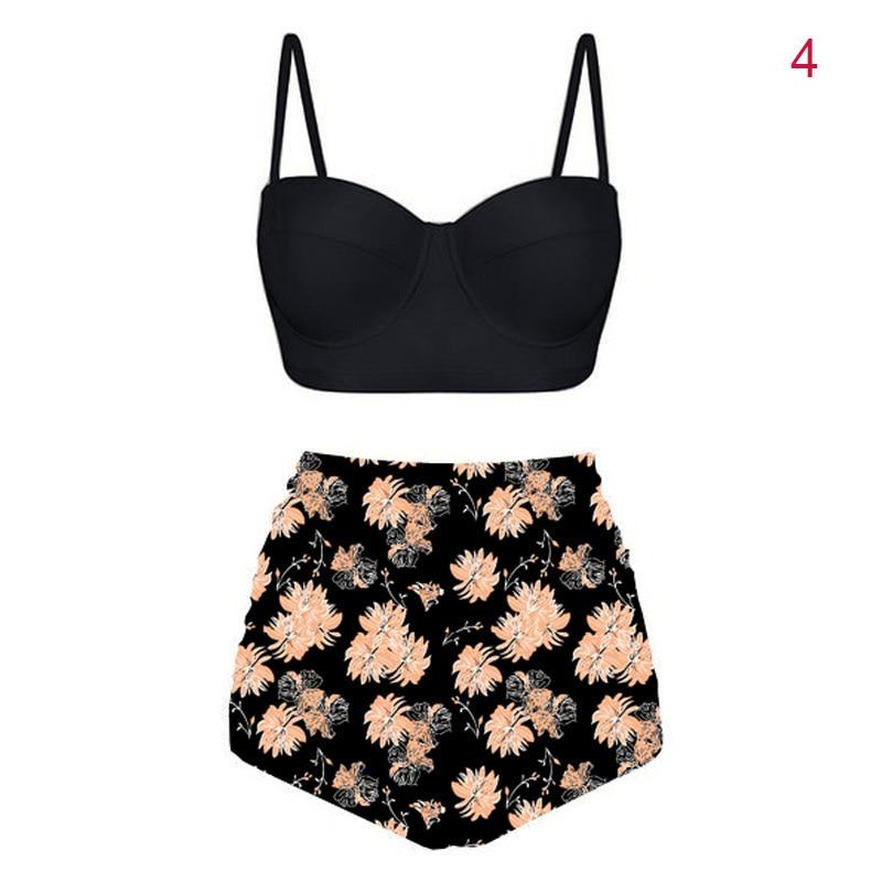 NEW Women High Waist Tankinis Top with Pants Strappy Crop Tops Print Slim Fit Shorts Swimsuit
