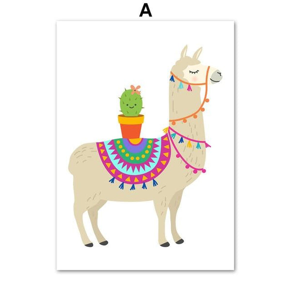 Cartoon Llama Cactus Nursery Wall Art Print Canvas Painting Nordic Canvas Posters And Prints Wall Pictures Baby Kids Room Decor