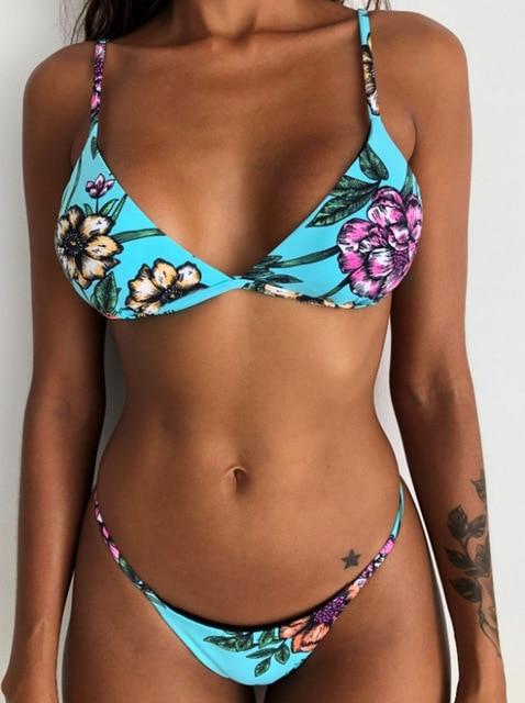 Sexy bikini 2019 floral print strappy Swimwear women Bikini set Biquini bathing suit Swimsuit thong Brazilian beach wear