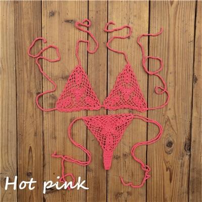 13 Color Handmade bikini Sets crochet black lace thong string swimwear Sunbathing swimsuit
