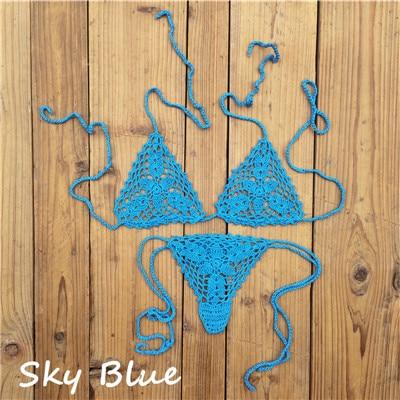 13 Color Handmade bikini Sets crochet black lace thong string swimwear Sunbathing swimsuit