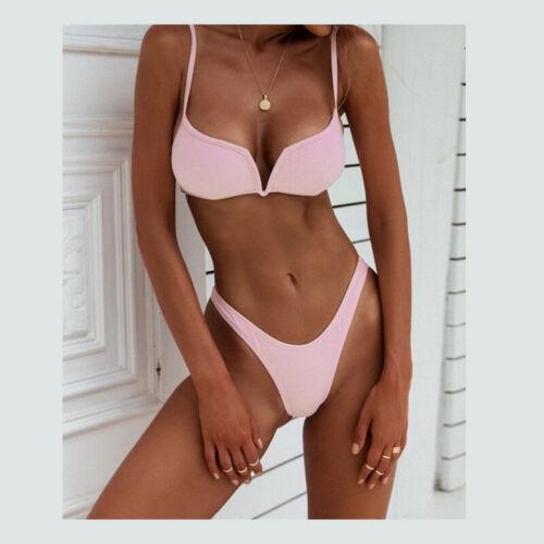 Women Sexy Solid V-neck Bikini Set Push-up Padded Bra Swimsuit 2019 New Swimwear Triangle Bather Swimming Suit biquini Summer