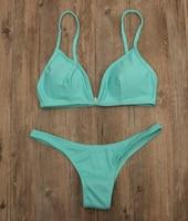 Women Sexy Solid V-neck Bikini Set Push-up Padded Bra Swimsuit 2019 New Swimwear Triangle Bather Swimming Suit biquini Summer