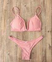Women Sexy Solid V-neck Bikini Set Push-up Padded Bra Swimsuit 2019 New Swimwear Triangle Bather Swimming Suit biquini Summer