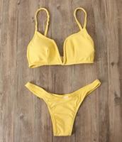 Women Sexy Solid V-neck Bikini Set Push-up Padded Bra Swimsuit 2019 New Swimwear Triangle Bather Swimming Suit biquini Summer