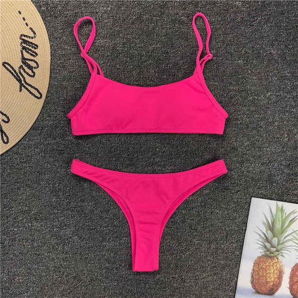 Mossha Sexy thong Pink bikini Neon swimsuit female Bathing suit One shoulder Bikini set 2019 swimwear women High cut biquini new