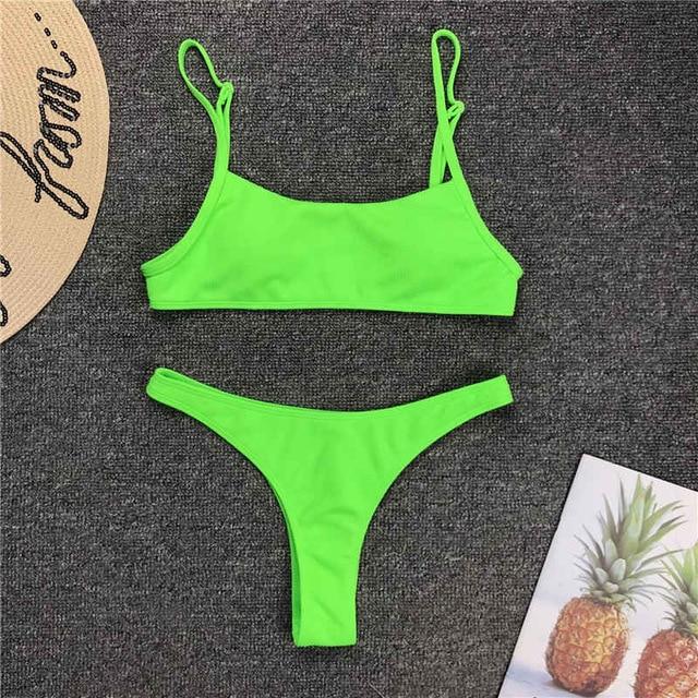 Mossha Sexy thong Pink bikini Neon swimsuit female Bathing suit One shoulder Bikini set 2019 swimwear women High cut biquini new