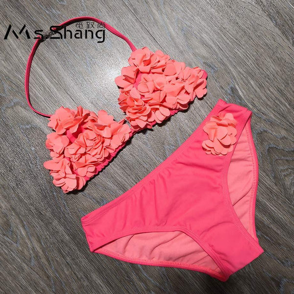 8-14 Years Children's Two Piece Swimwear Pink Baby Girl Bikini 3D Flower Girl Swimsuit Kids Teenager Girl Bathing Suit Swim Wear