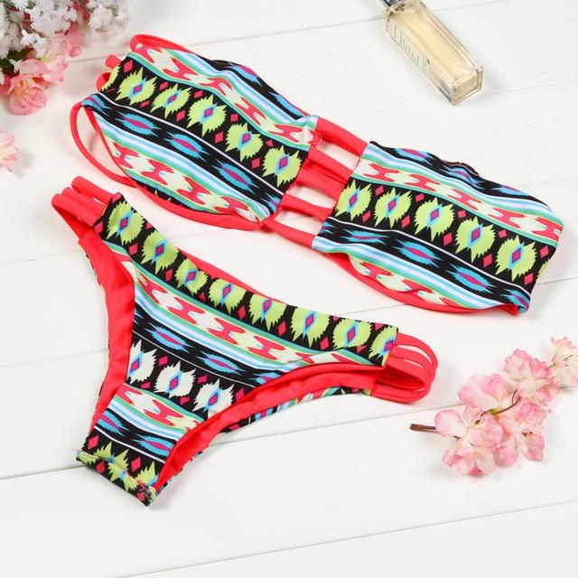 Women's One shoulder Dot Leopard Bikini Casual Strips Bandage Swim Swimwear Beachwear Lace Low Wiast Open Back Swimuist